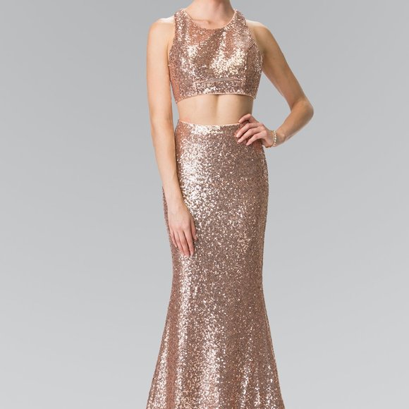 Crew Neck Sequined Two Piece Prom Dress GSGL2333 - Picture 1 of 7